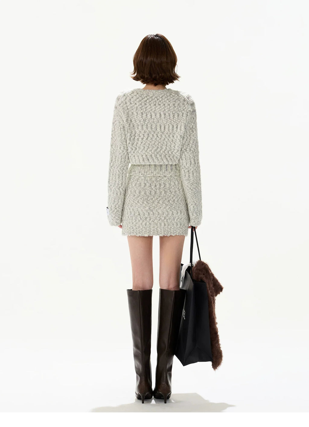 Knit Cardigan & Mini Skirt Tweed-Style Set