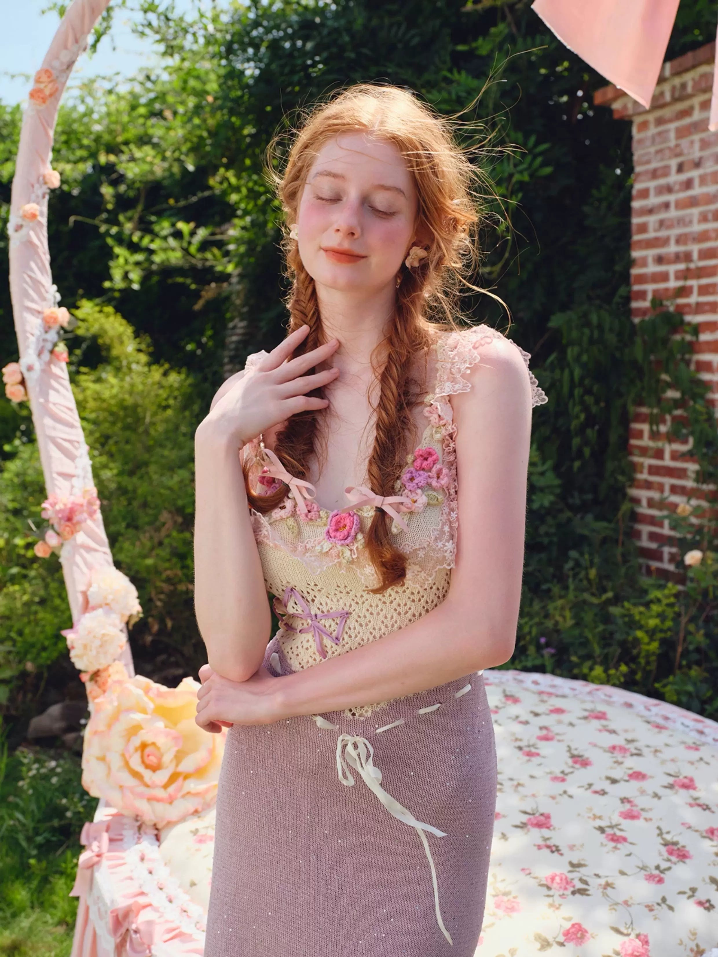 Vintage Crochet-Detail Purple Knit Slip Dress