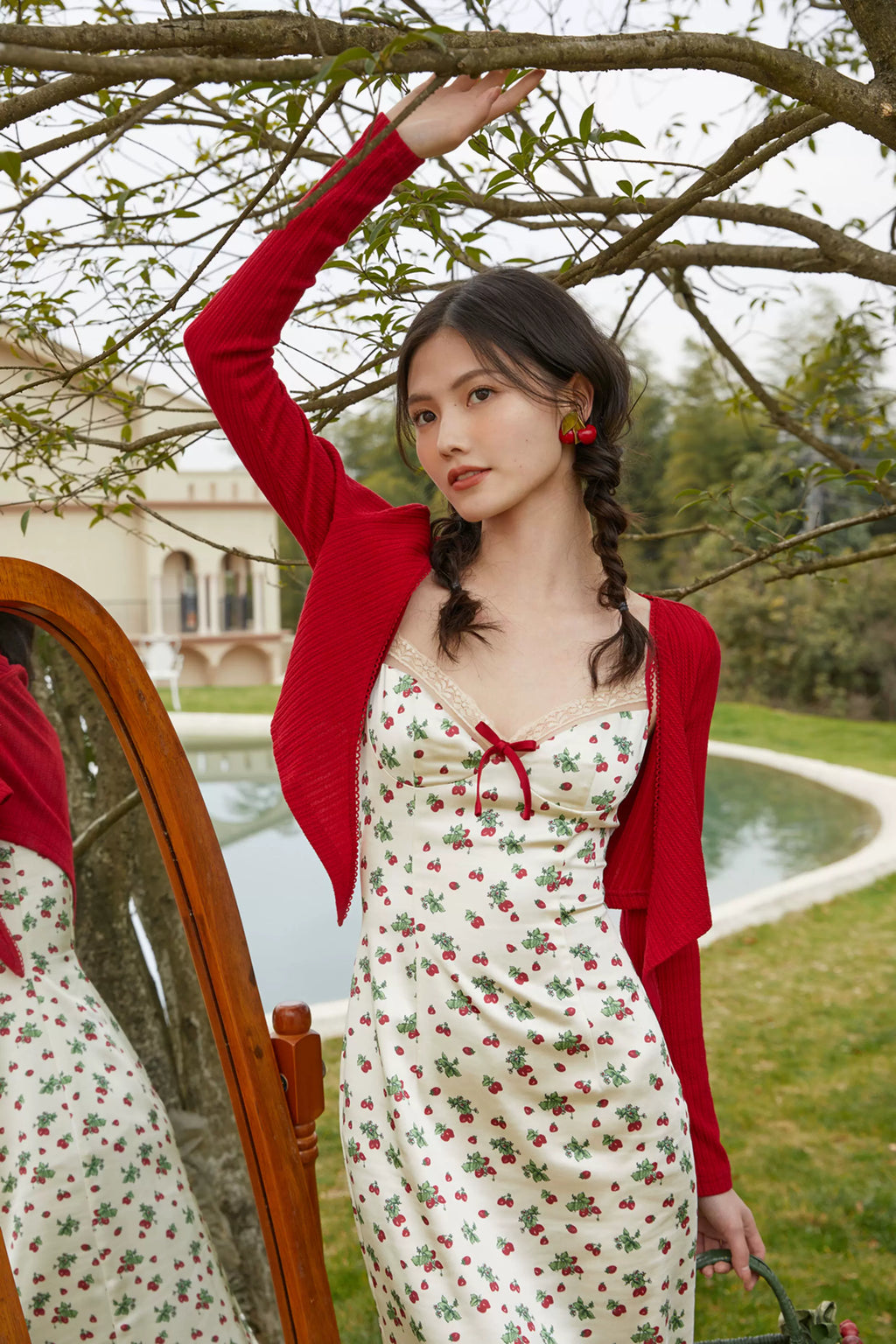 Vintage Satin Floral Slip Dress & Cardigan Set