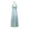 French Resort Halter Blue Floral Satin Dress