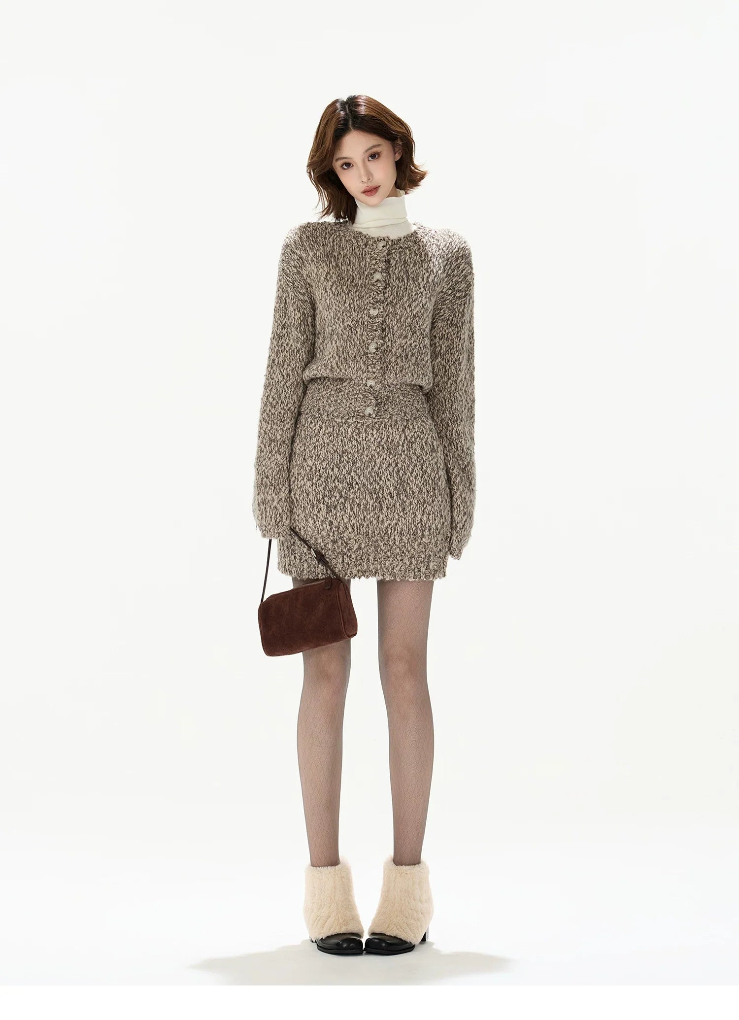 Wool Knit Cardigan & Mini Skirt Set
