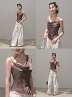 Asymmetrical Polka Dot Waist-Cinched Camisole