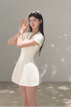 Detachable Crocheted Peter Pan Collar Cinched-Waist Mini Dress