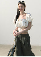 Mint Dream Shimmer Off-Shoulder T-Shirt