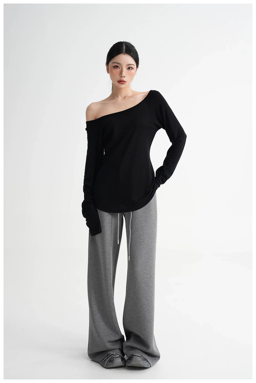 Waist-Cinching Fitted Long Sleeve T-Shirt