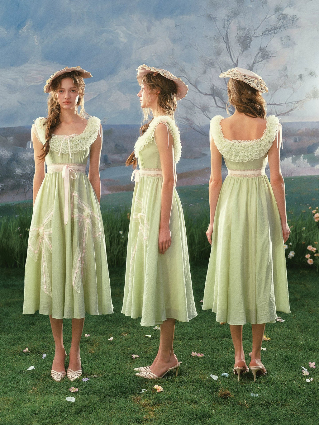 Green Kite Off-Shoulder Lace Fairy Dress