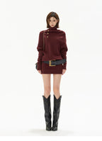 Cowl-Neck Batwing Sleeve Knit Mini Dress