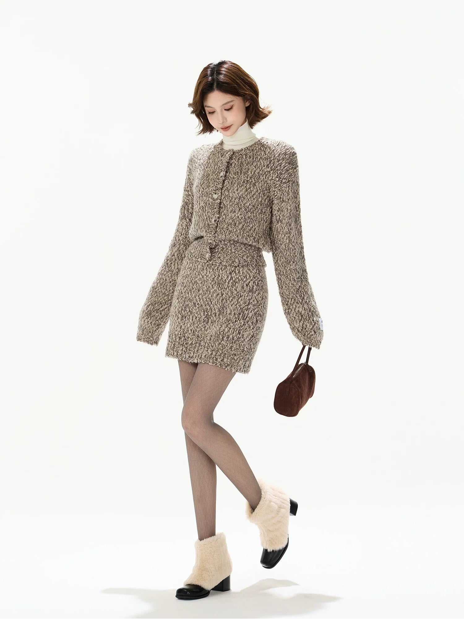 Wool Knit Cardigan & Mini Skirt Set