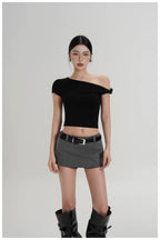 Asymmetric Off-Shoulder Cropped Tee
