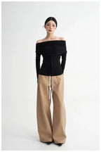Neck Off-Shoulder Fitted Long Sleeve T-Shirt