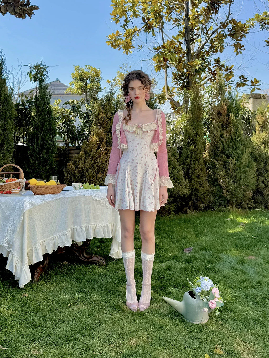 Rose Petite Florist Knit Dress & Cardigan Set