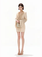 Elegant Ruffled Lace V-Neck Satin Mini Dress