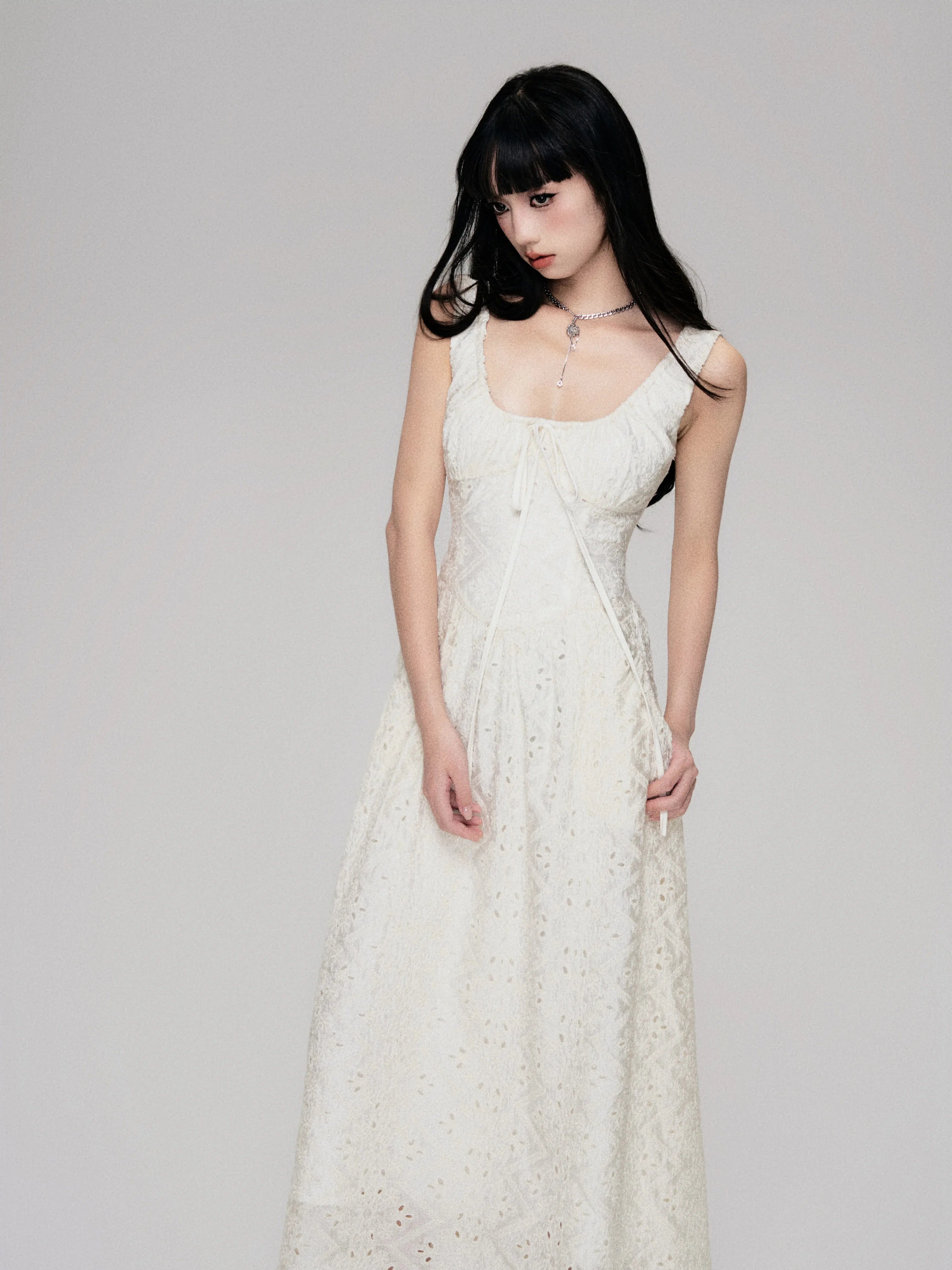 Cutout French Sleeveless Maxi Dress