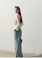 Mint Dream Shimmer Off-Shoulder T-Shirt