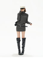 Cowl-Neck Wool Knit Mini Dress