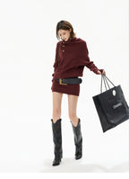 Cowl-Neck Batwing Sleeve Knit Mini Dress