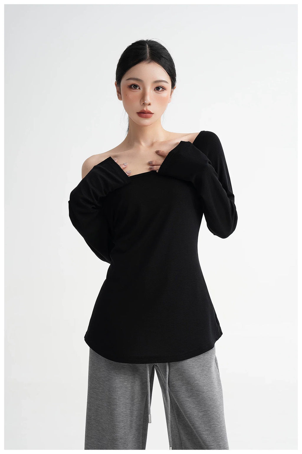 Waist-Cinching Fitted Long Sleeve T-Shirt