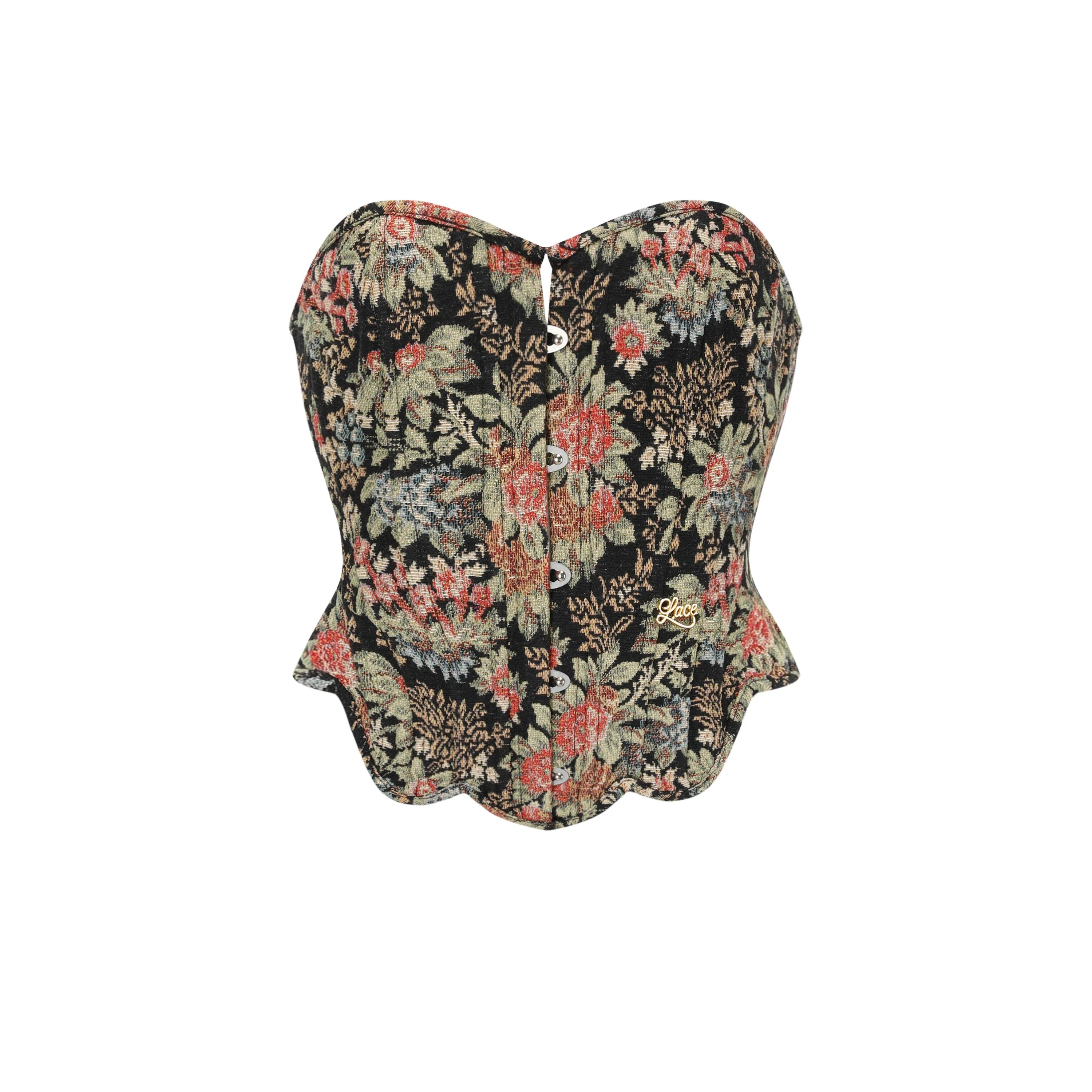 Jacquard Corset Top & Vintage Satin Skirt Set
