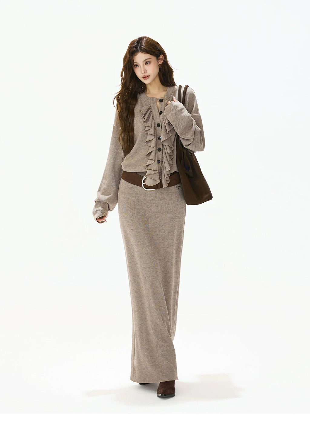 Logo-Embroidered High-Waist Knit Maxi Skirt