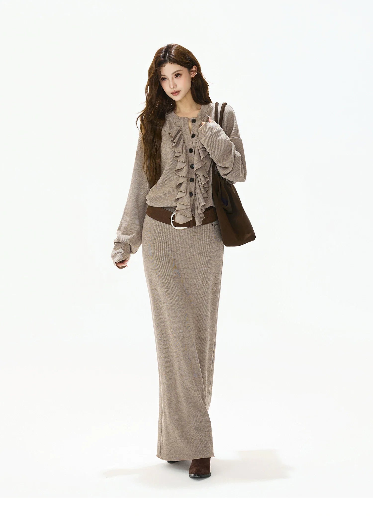 Logo-Embroidered High-Waist Knit Maxi Skirt