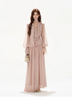 V-Neck Lantern Sleeve Maxi Dress
