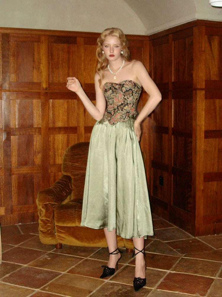 Jacquard Corset Top & Vintage Satin Skirt Set