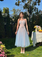 Blue Lily Strapless Corset Top & Mesh Skirt Set