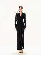 High-Slit Lace-Up Bodycon Maxi Dress