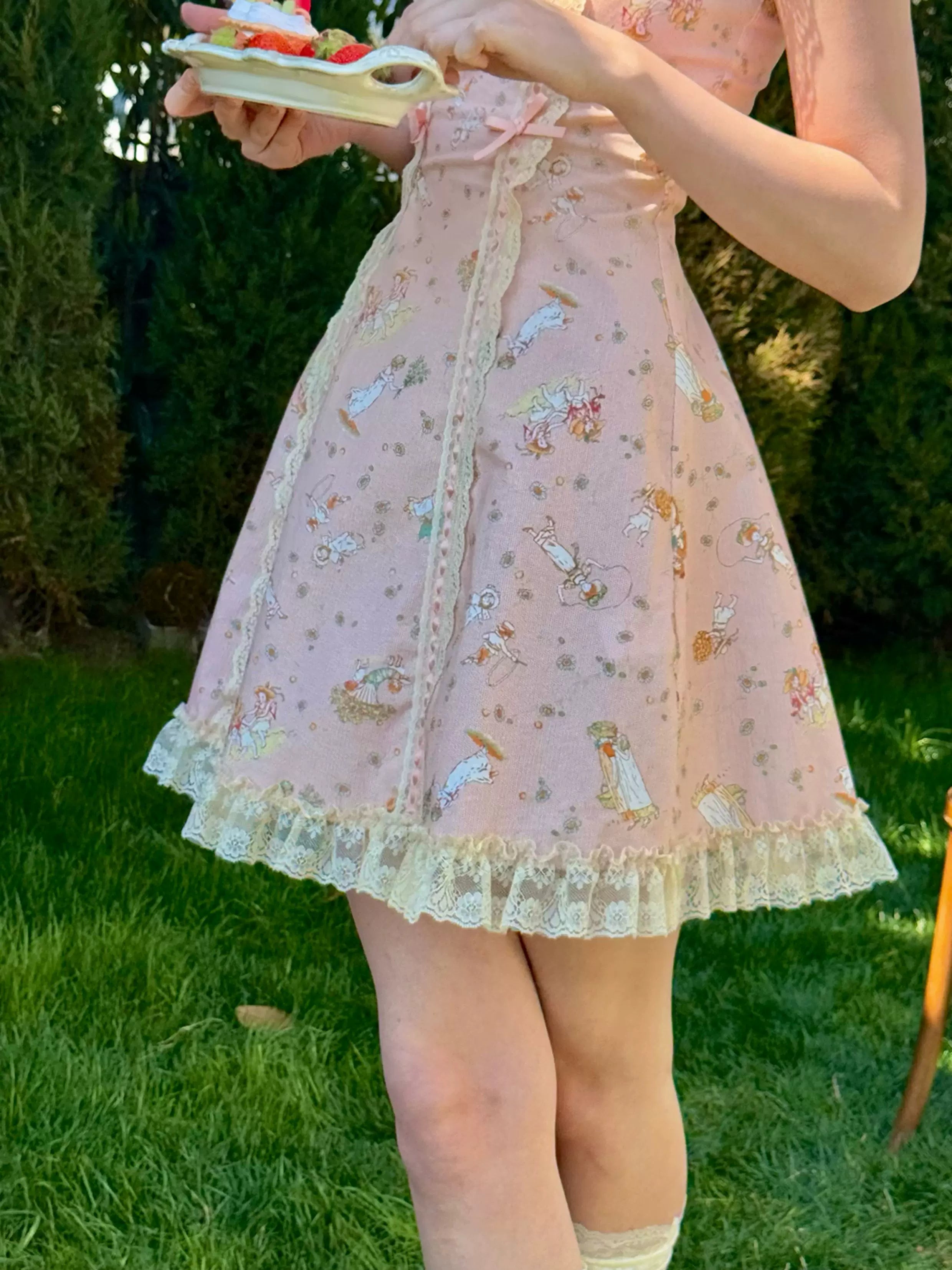 Vintage Pastoral Printed Lace Slip Dress