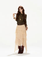 Faux-Belt Tiered Chiffon Maxi Skirt