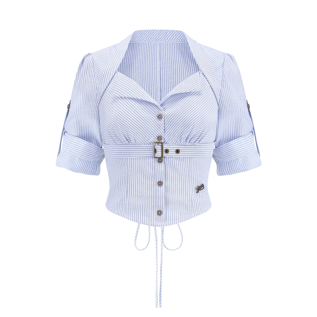 Nautical Affair French Old-Money Striped Shirt & Skirt Set