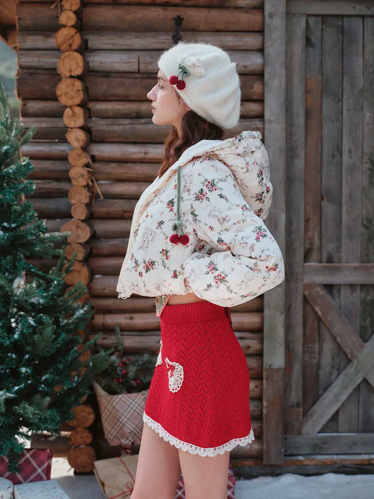French Playful Quilted Down Dress & Jacket Set