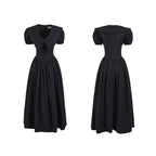 Puff-Sleeve Waist-Defined Maxi Dress