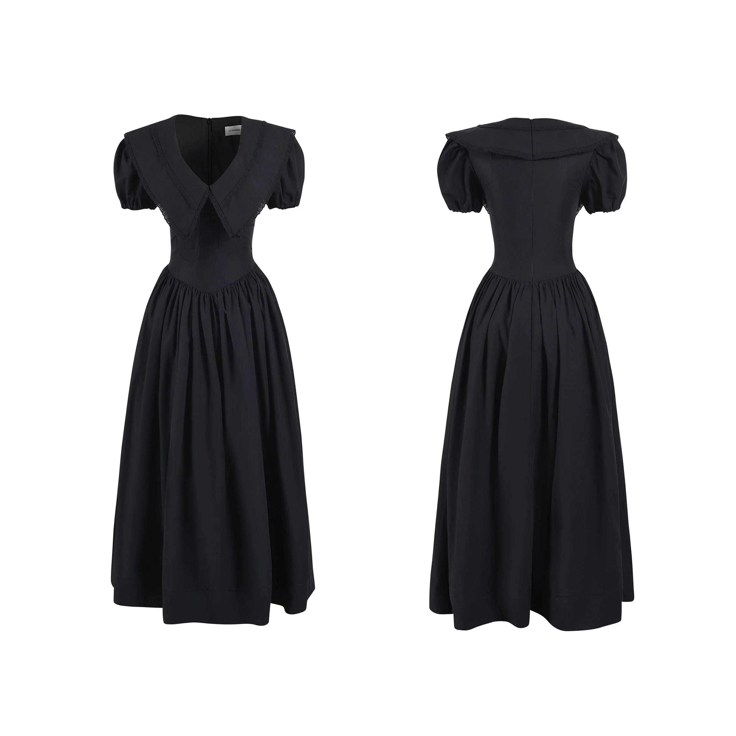 Puff-Sleeve Waist-Defined Maxi Dress
