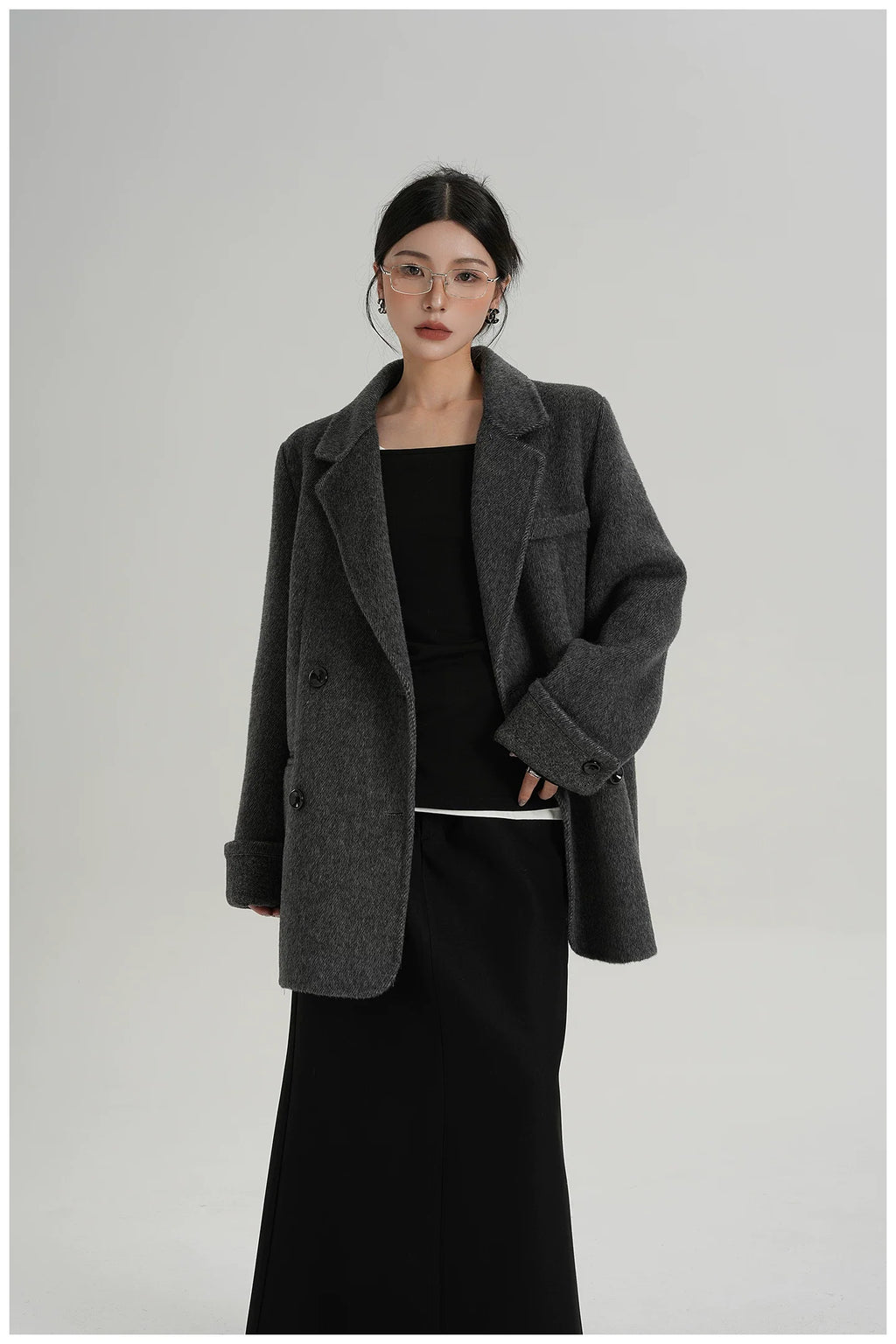 Mid-Length Double-Faced Wool Blazer