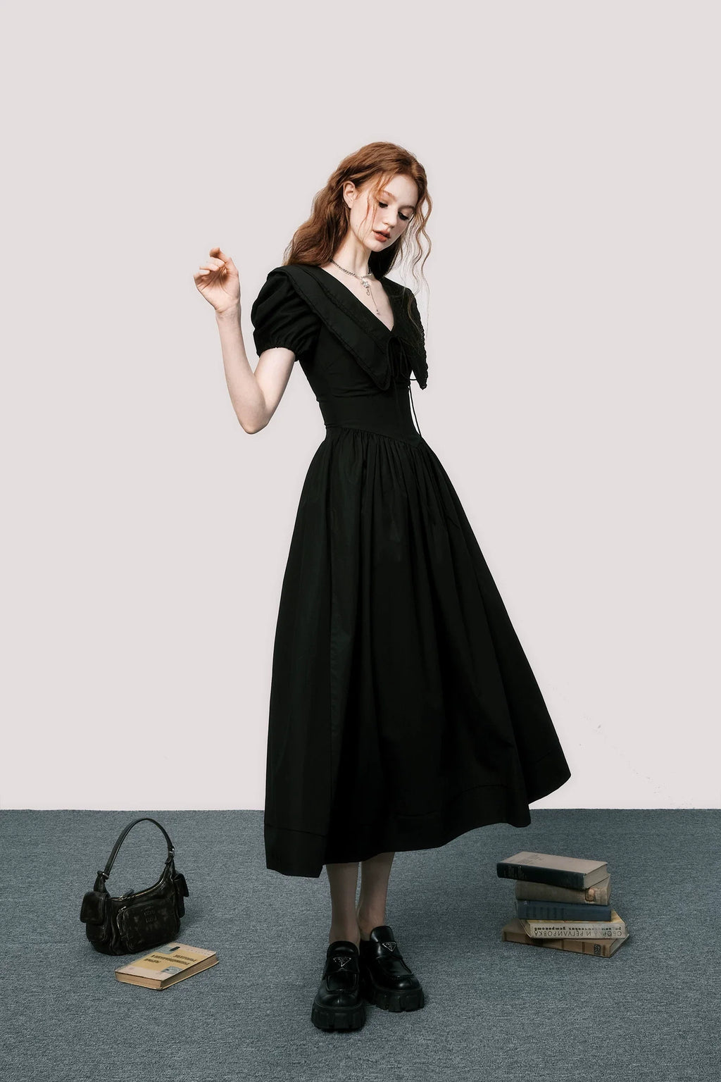 Puff-Sleeve Waist-Defined Maxi Dress