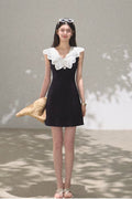 Shifting Tree Shadow Cotton Backless Waist-Cinched Vacation Dress