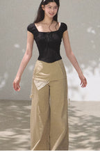 Ruched Waist Puff Sleeve Cropped T-shirt