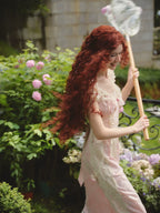 French Sweet Empire-Waist Lace Tie Dress
