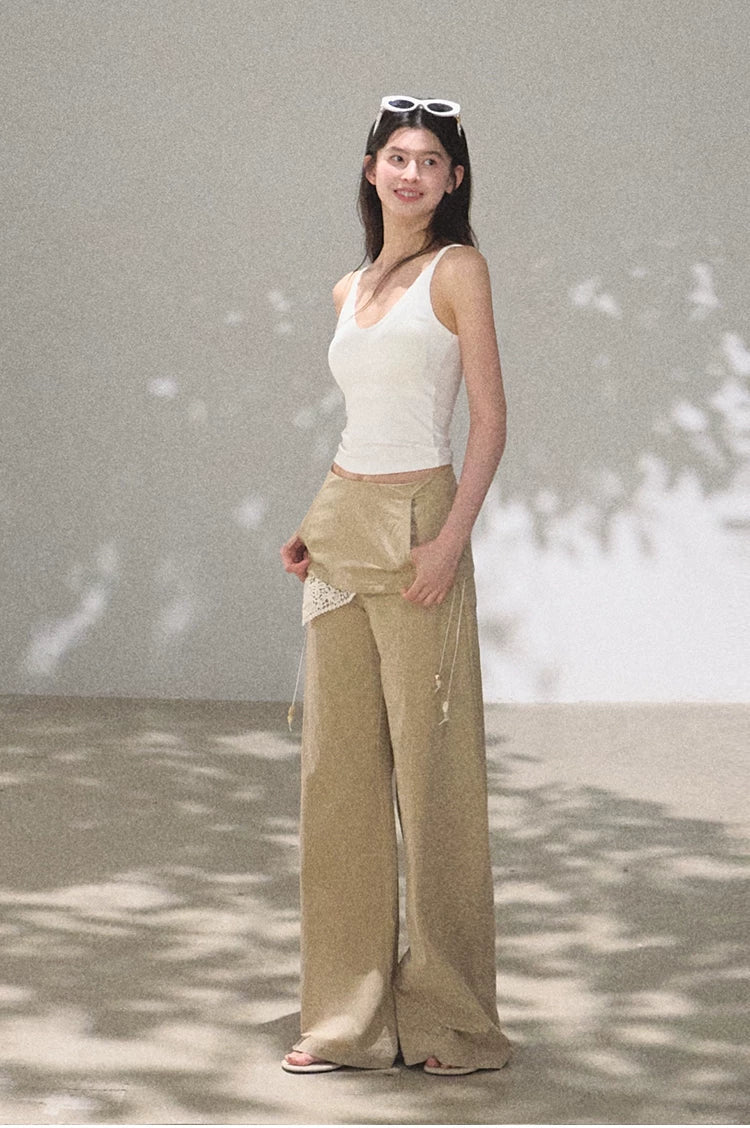 Bohemian Detachable Scarf Wide-Leg Relaxed Trousers