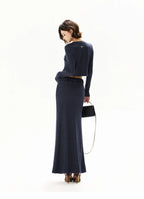 Navy Lace Panel Two-Piece Knit Set