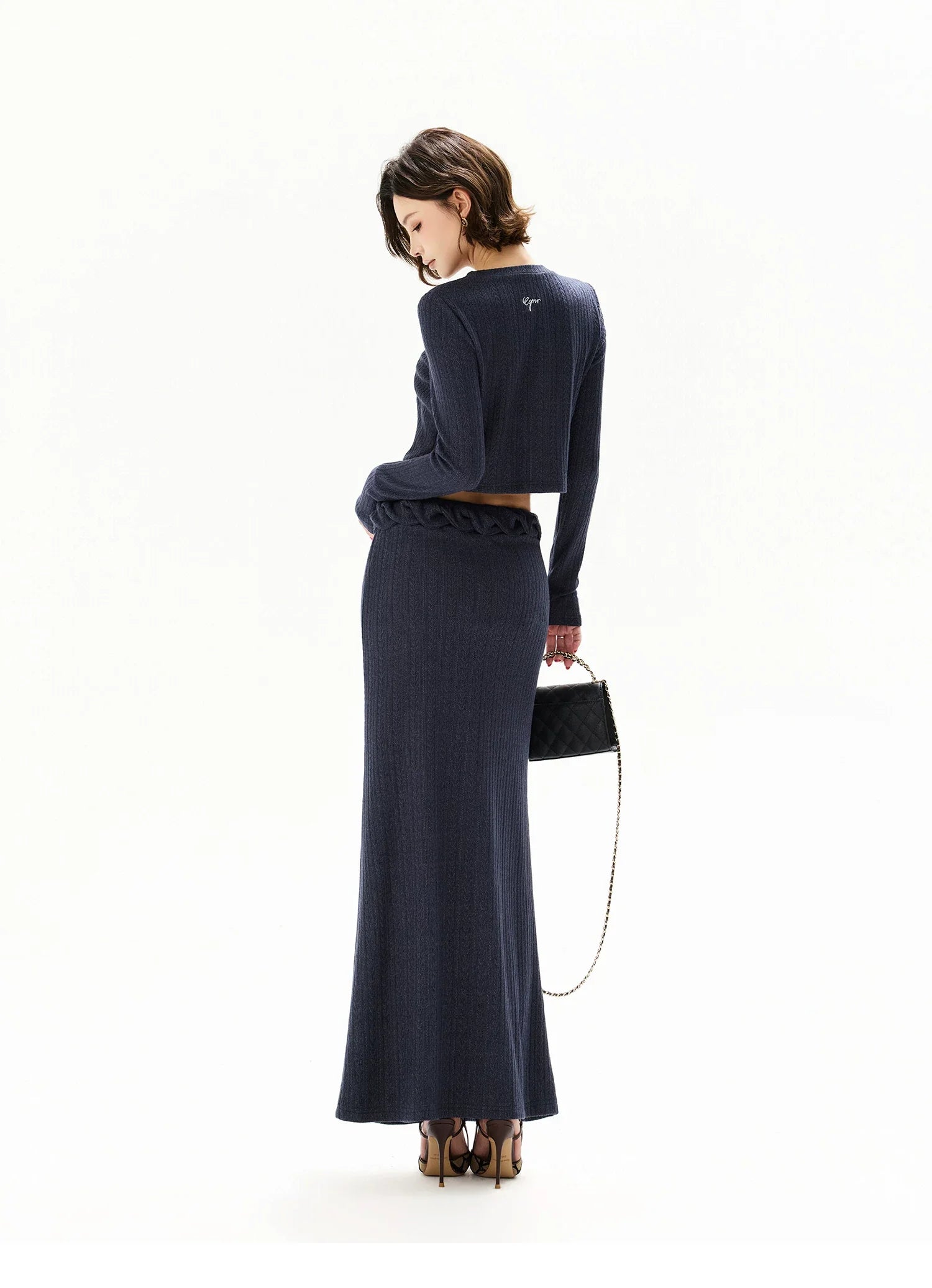 Navy Lace Panel Two-Piece Knit Set