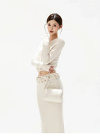 Apricot Lace Panel Knit Two-Piece Set