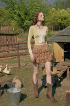 Vintage Layered Cutout Mini Skirt