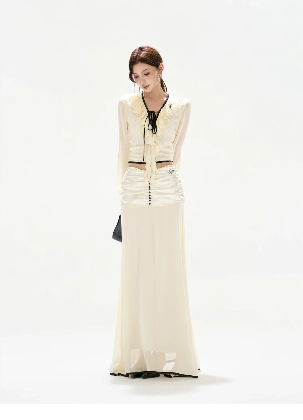 Chiffon Blouse & High-Waist Maxi Skirt Set