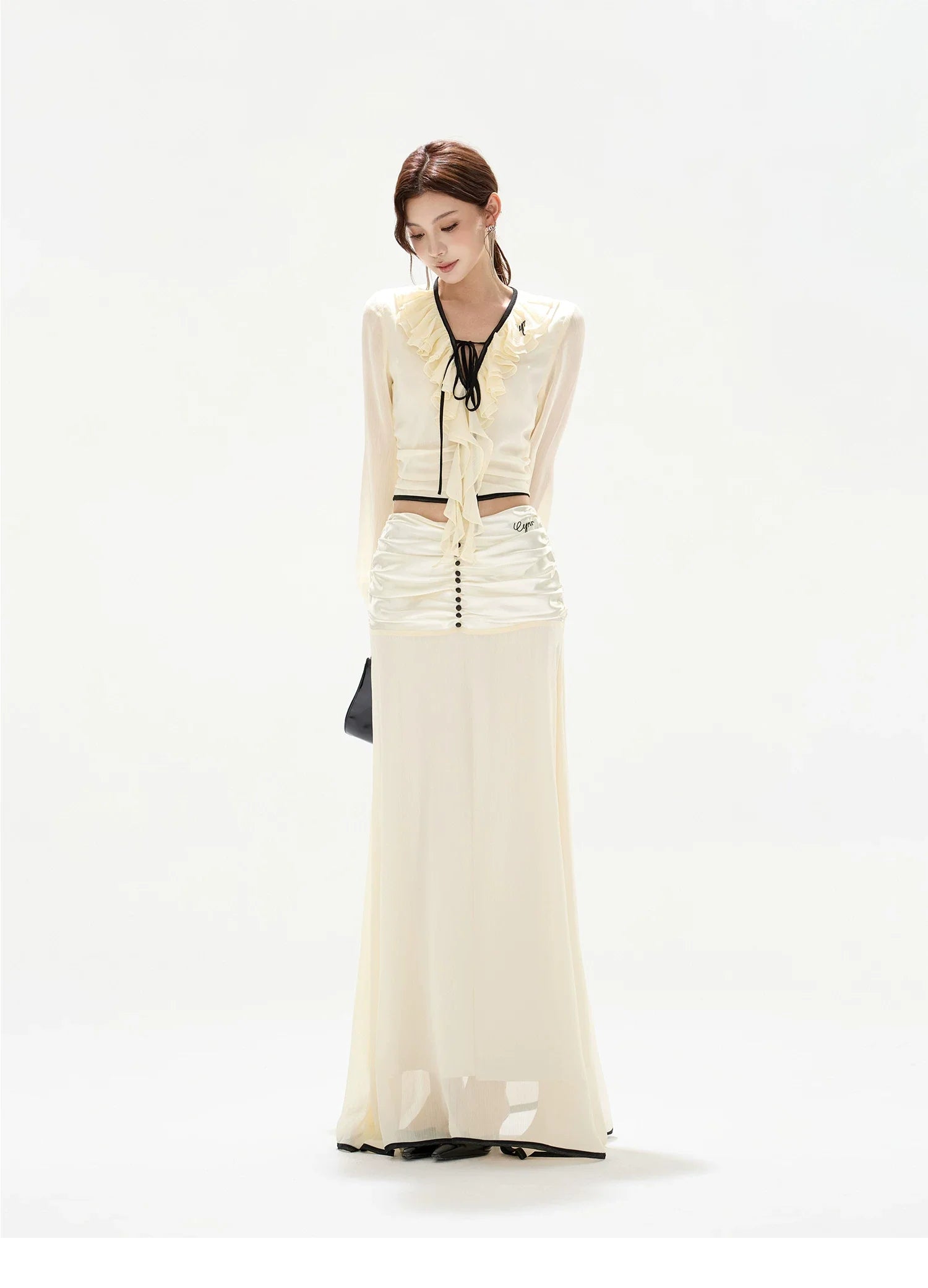 Chiffon Blouse & High-Waist Maxi Skirt Set