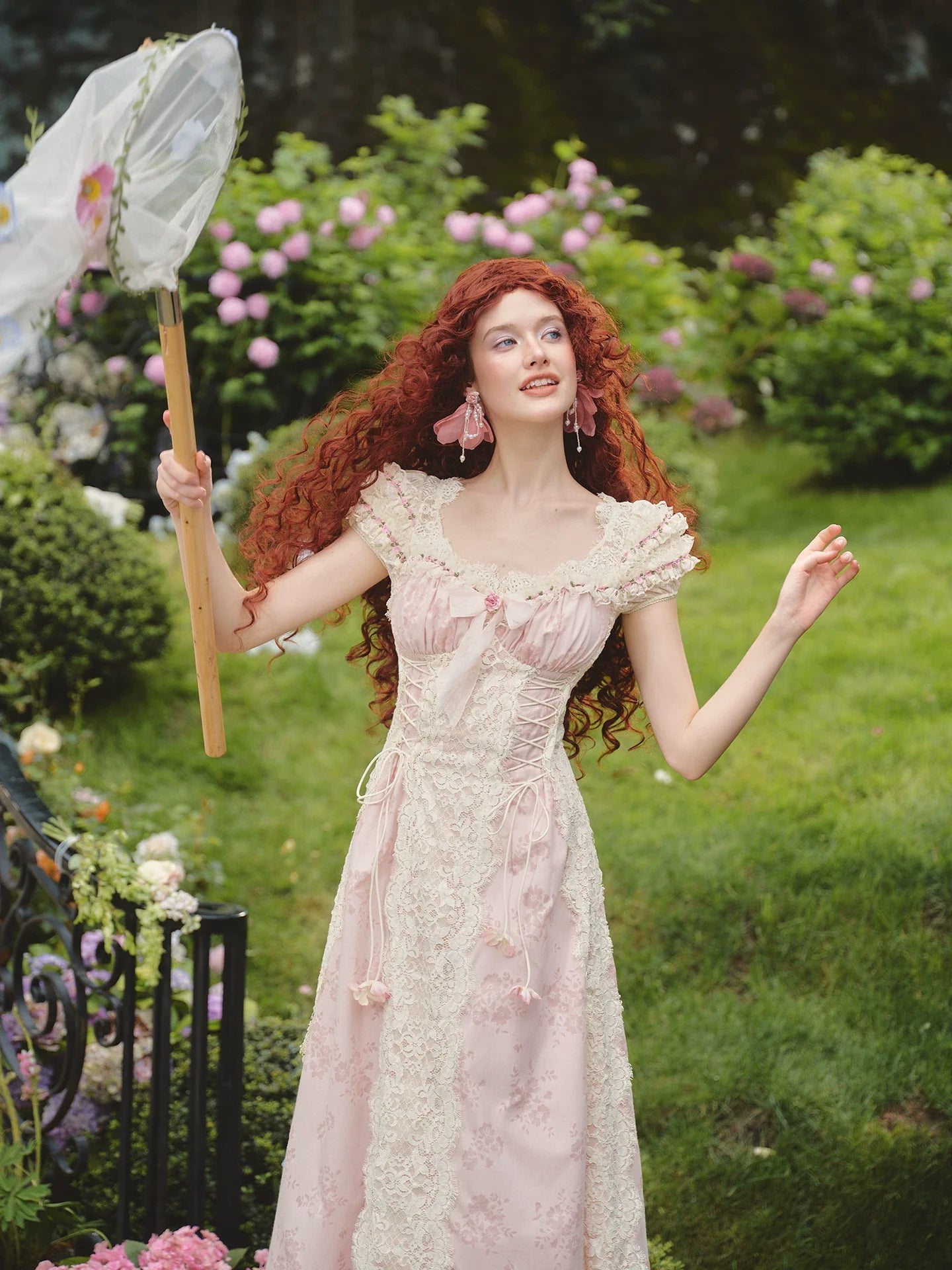 French Sweet Empire-Waist Lace Tie Dress