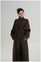 Asymmetric Button Long Wool Coat