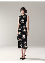 Gilded Velvet Floral Cheongsam Dress