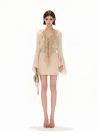 Elegant Ruffled Lace V-Neck Satin Mini Dress